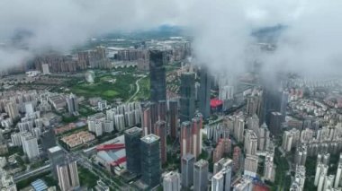 An aerial view of the modern skyscrapers in the Nanning City in China in 4K