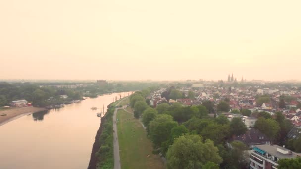 Aerial View Weser River Bremen Germany — Stockvideo