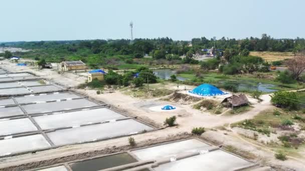 Aerial View Salt Ponds Sunny Morning — Vídeos de Stock