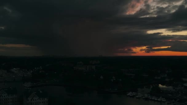 Distant Isolated Rain Storm Passing Sunset — Stock videók