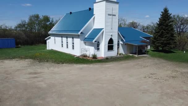 Beautiful Aerial View Asker Lutheran Church Alberta Province Canada Surrounded — Stock video