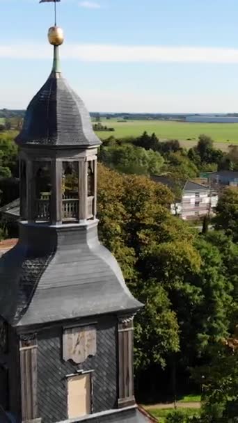 Vertical Drone Footage Bell Tower Countryside — Stok video