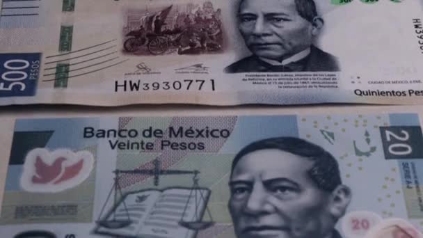 Closeup Footage Mexican Banknotes Five Hundred Twenty Peso — Stockvideo