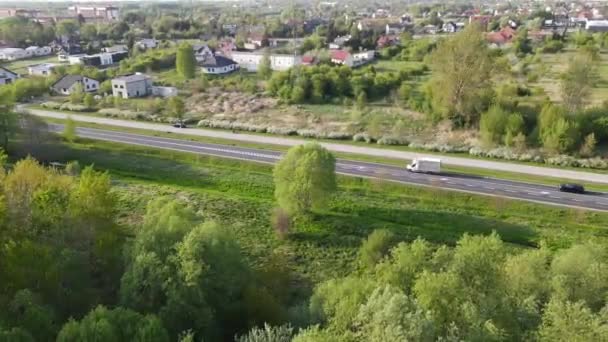 Aerial Shot Traffic Asphalt Highway Suburbs Radom Poland — Stok video