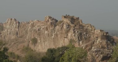An aerial view of the old fort on the hill in India