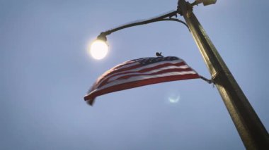 A close up video of an American Flag flying in Los Angeles, CA