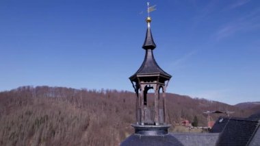 A low angle view of Stolberg Castle near the Harz Mountains in Germany