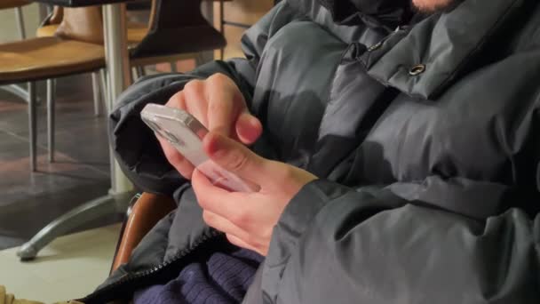 Unrecognizable Man Holding His Smartphone — Vídeo de Stock