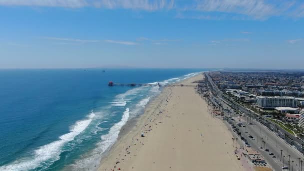 Vue Aérienne Huntington Beach Une Ville Balnéaire Dans Comté Orange — Video