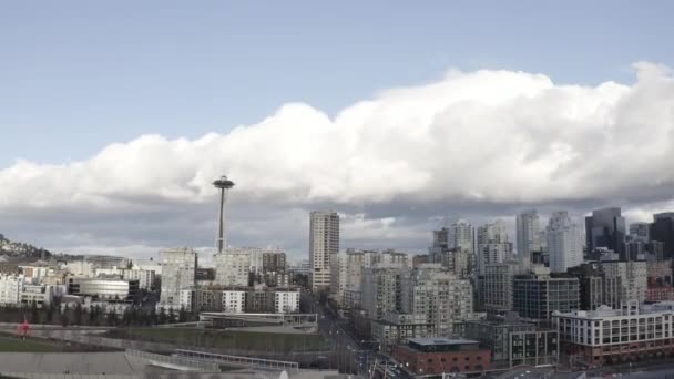 Vacker Bild Skyline Byggnader Belltown Seattle Molnig Dag — Stockvideo