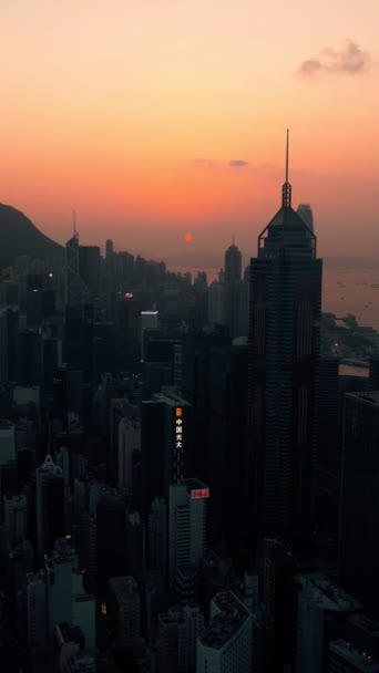 Une Vue Aérienne Emblématique Horizon Hong Kong Coucher Soleil — Video