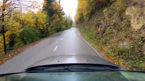 Jesienny Widok Kraju Otoczonego Przez Barwną Przyrodę Przedniej Szyby Samochodu — Wideo stockowe