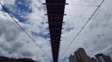 Elevated angle shot of Bitan suspension bridge, Xindian, New Taipei City, Taiwan
