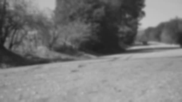 Red Sports Car Driving Asphalt Road Changing Grayscale Colorful — Vídeo de stock