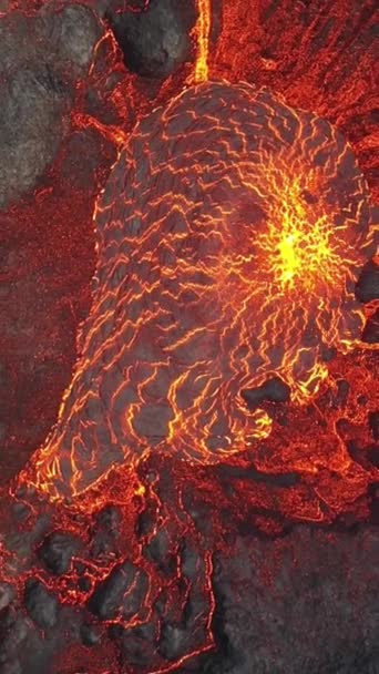 Aerial View Hot Molten Lava Volcano Iceland — Vídeos de Stock