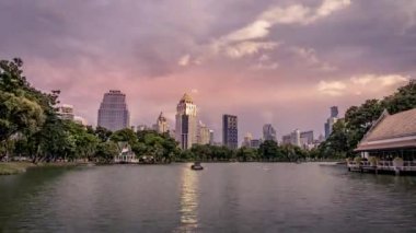 A timelapse of the river surrounded by modern buildings