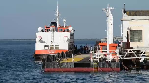 Некоторые Пассажиры Высаживающиеся Лодки Португалии — стоковое видео