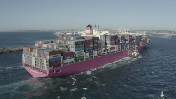 Large Cargo Boat Entering Port — Stock Video