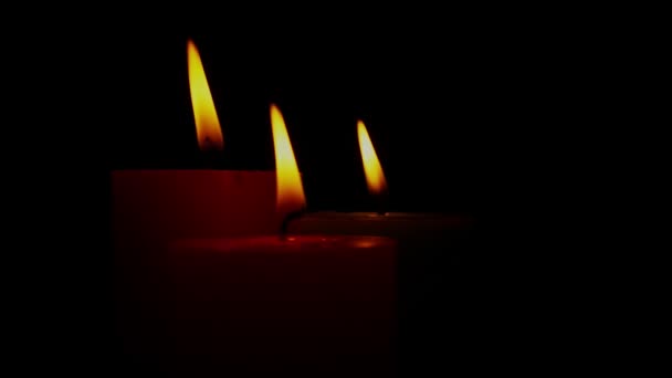 Closeup Footage Burning Candles Bright Flame — Vídeo de stock