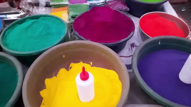 Красочный Порошок Продажи Случаю Праздника Холи Индии Холи Красочный Порошок — стоковое видео