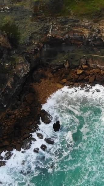 Aerial View Ocean Waves Rolling Crashing Rocky Beach Ericeira Portugal — Wideo stockowe