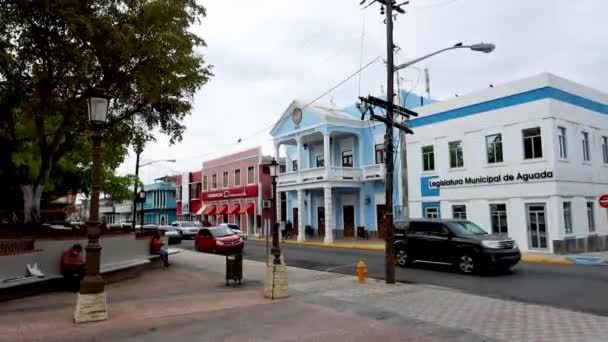 Exterior Design Colorful Buildings Cars Street Mayoralty Town Square Aguada — Stock video