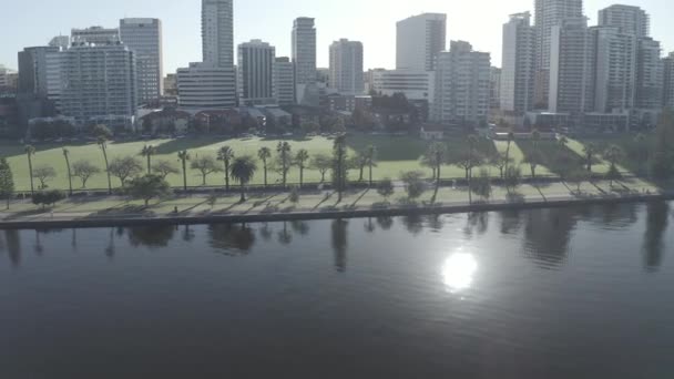 Aerial View Swan River Perth Skyline Sliding Left Australia — Stockvideo