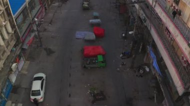 The high angle footage of Saddar Bazaar early in the morning in Rawalpindi city, Pakistan.