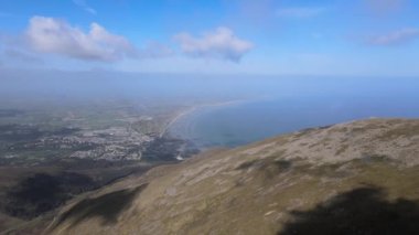 An aerial shot of the Slieve Commedagh Mountains in Newcastle, County Down, Northern Ireland