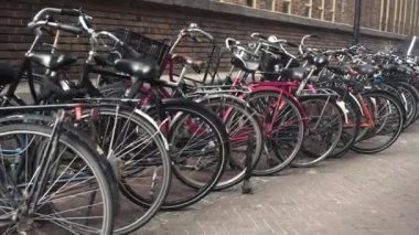 A row of bikes near Eindhoven central station in Netherlands