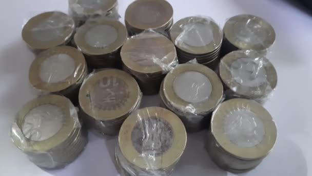Stack Indian Rupee Coins Pile Money Indian Coin Isolated White — Vídeo de Stock