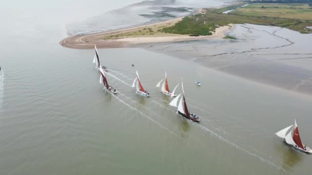 Aerial Drone Footage Multiple Sailing Smacks Mersea Island Essex England — Stock video