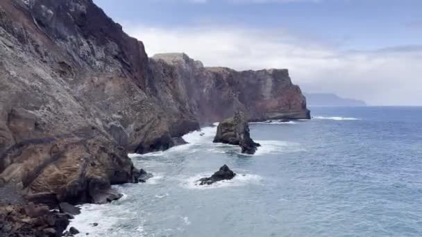 Coastline Madeira Showing Sea Beaches Rocks Sky People — Stock video