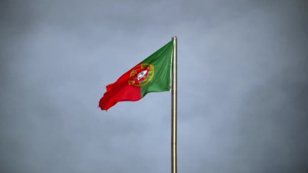 Portuguese Flag Waving Cloudy Sky Background — Stock Video