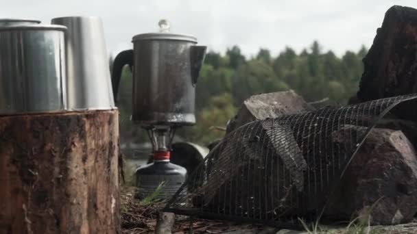 Percolating Coffee Camping Burner Backcountry — Video Stock