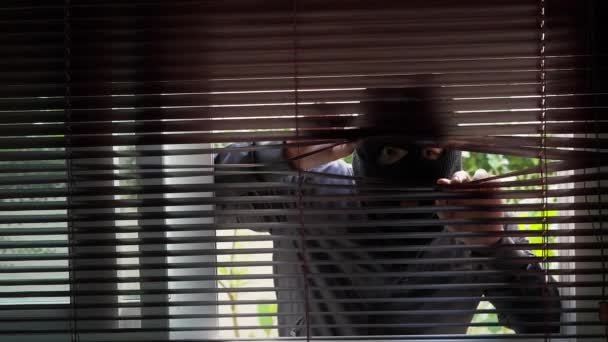Closeup Footage Robber Trying Enter House Window — Vídeo de stock