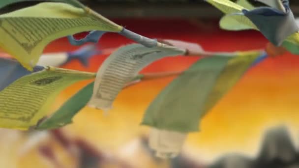 Colorful Prayer Flags Ropes Waving Air — Stok video