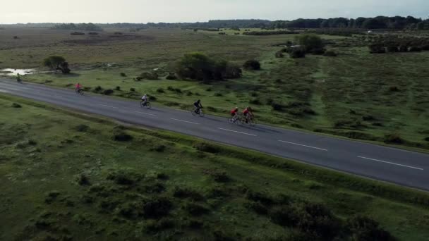 Aerial View Cyclists Riding Open Country Road Southampton United Kingdom — Video Stock