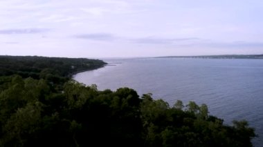 An aerial shot from Narragansett, RI looking at Jamestown Newport Aquidneck island
