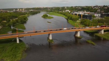 An aerial view of the Petras Vileisis Bridge in Kaunas, Lithuania