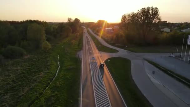 Aerial Shot Traffic Asphalt Highway Suburbs Radom Poland — Stockvideo