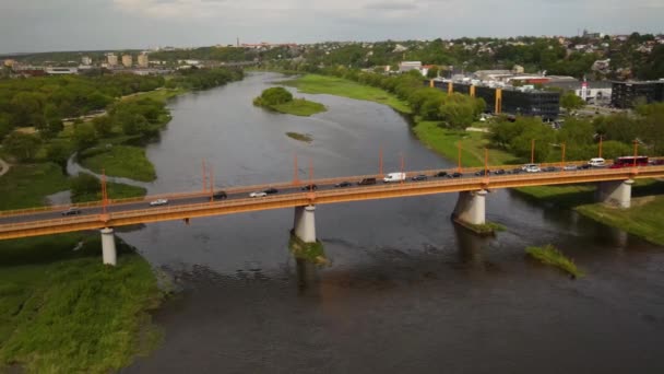 Aerial View Petras Vileisis Bridge Kaunas Lithuania — Stok video