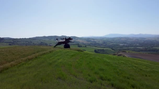 Drone Footage Horse Sculpture Urbino Statua Pensiero Cavallo Urbino Montefabbri — Vídeos de Stock