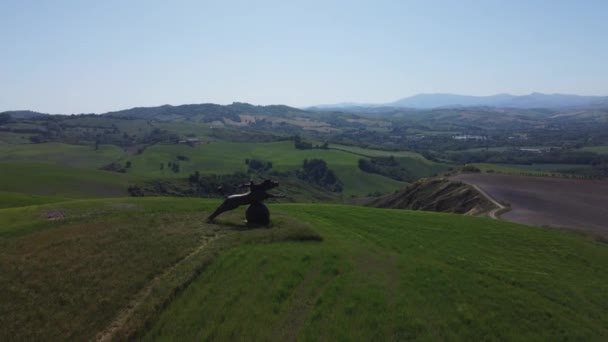 Drone Footage Horse Sculpture Urbino Statua Pensiero Cavallo Urbino Montefabbri — Vídeos de Stock
