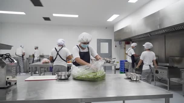 Personal Chefs Masks Preparing Meals Restaurant Kitchen — Vídeo de Stock