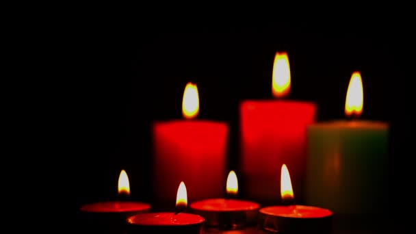 Closeup Footage Burning Candles Bright Flame — Vídeos de Stock