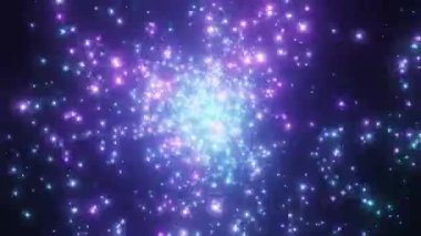 A 3D rendering animation of a bright glowing magical space partical converge