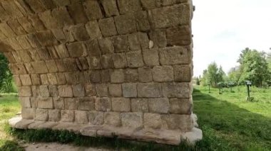 A closeup of the Roman bridge over the Tormes River in Salamanca, Spain