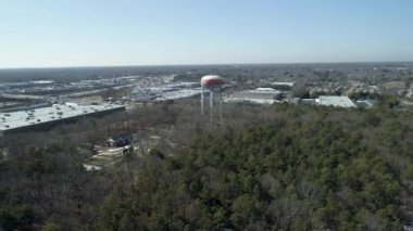 An aerial view of a water tower in Long Island, New York, USA