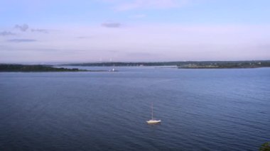 An aerial shot from Narragansett, RI looking at Jamestown Newport Aquidneck island